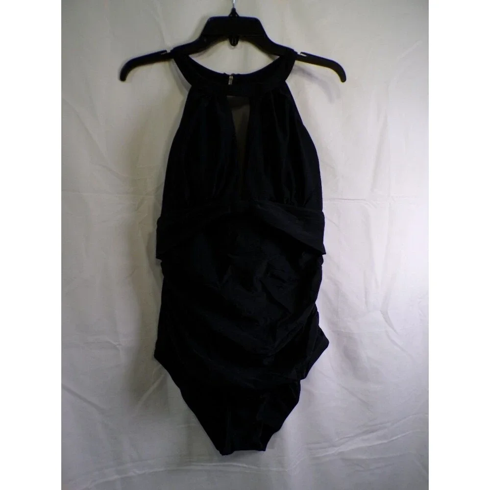 Women One Piece Halter Swimsuit XL Black 82% Polyamide 18% Elasthane